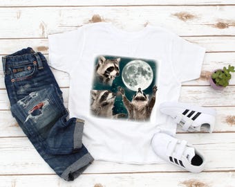Raccoon Moon Kids Shirt - Vintage Raccoon Kids Tee - Cute Woodland Animal Racoon Toddler Shirt - Gift For Boy - Gift For Girl - Unisex Kids