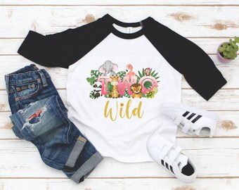 Two Wild Jungle Animals Girl 2nd Birthday Shirt -  Two and Wild Birthday Top  - 2nd Birthday Girl - 2 year old girl - Birthday Party Top