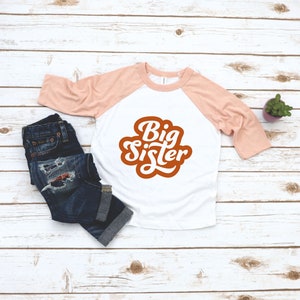 Big Sister Retro Shirt - Little Girl tshirt - Sister Top - Pregnancy Reveal - Baby Announce - Promoted Big Sister Girl Gift - Sibling Shirt
