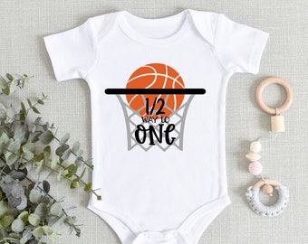 Half Way to One 6 Months Birthday Onesies® Bodysuit - 1/2 Birthday -  6 Month Old Baby - Half Birthday Bodysuit - 6 Month Boy Basketball