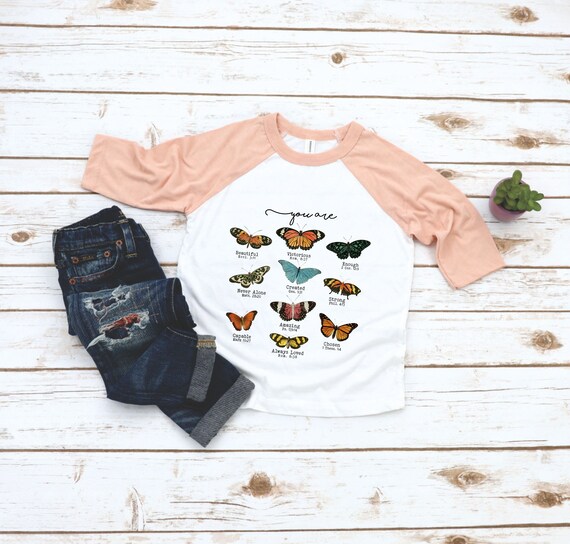 Butterfly Bible Verse Shirt For Kids - Religiouse Toddler Tee - Christian Motivational Butterfly Girls Top - God Says You ARe Shirt
