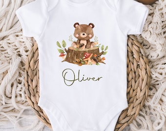 Woodland Animals Baby Onesie®  - Personalized Name Forest Animals Baby Bodysuit - Woodland Themed Baby - New Baby Boy - Baby Shower Gift