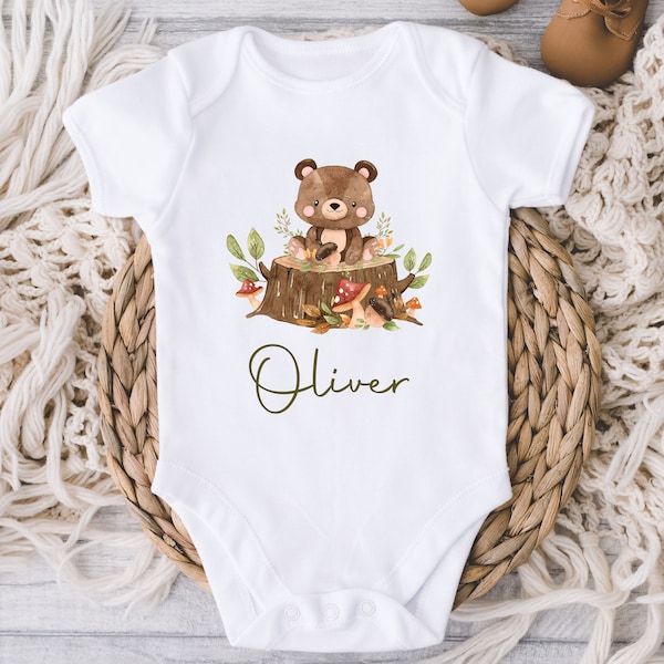 Woodland Animals Baby Onesies® Bodysuit  - Personalized Name Forest Animal Bodysuit - Woodland Themed Baby - New Baby Boy - Baby Shower Gift