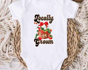 Locally Grown Onesie® - Strawberry Baby Bodysuit - Farm Fresh - Foodie Baby shower gift - Retro strawberry newborn gift - baby girl clothes