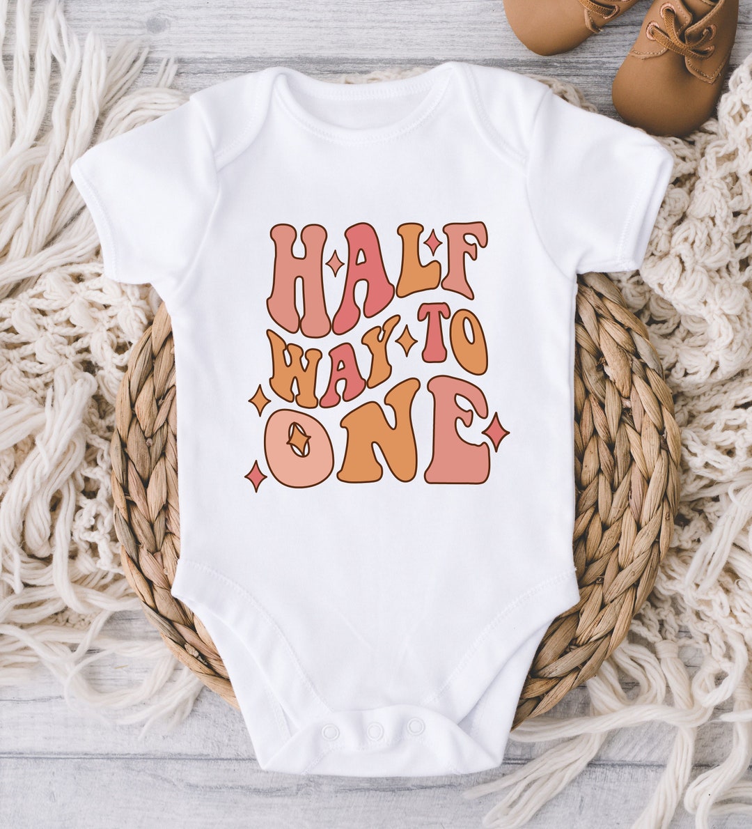 Half Way to One Birthday Onesie® Retro Baby Boy 1/2 Birthday Bodysuit 6