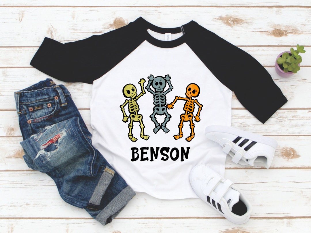 Boys Personalized Halloween Shirt Toddler Boy Name Skeleton Halloween