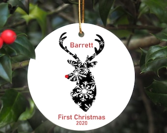 Baby's First Christmas Ornament - Personalized First Christmas Reindeer Ornament - Custom Baby Name Christmas Ornament - Baby Ornament