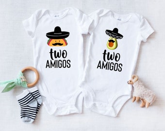 Twins Baby Onesie® - Two Amigos Funny Twin Onesie® - Twin Bodysuits - Cute Baby Shower Gift for Twins - Best Friends Twins