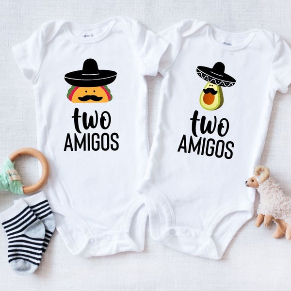 Twins Baby Onesie® - Two Amigos Funny Twin Onesie® - Twin Bodysuits - Cute Baby Shower Gift for Twins - Best Friends Twins