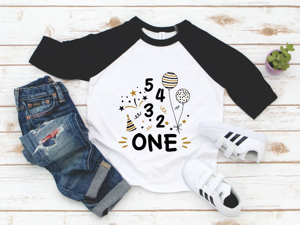 Baby First Birthday Shirt - New Years Baby 1st Birthday - Countdown to One Birthday - 1 Year Old Baby Boy Girl Tshirt - First Birthday Top, image size:1152x864
