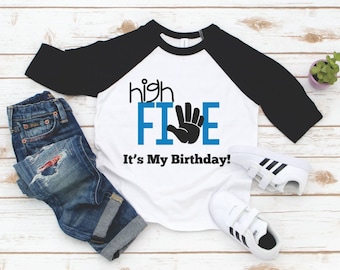 High Five It&#39;s My Birthday Shirt - Boys 5th Birthday 3/4 Sleeve Raglan Shirt - Toddler Boy Birthday Gift