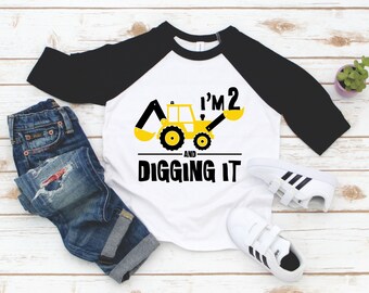 I'm 2 and Digging It Toddler Boy Tshirt - Digging 2 Construction Birthday Shirt - Boy 2nd Birthday - 2 year old boy - Two year birthday boy