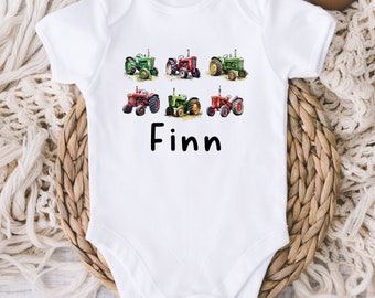 Tractors Baby Onesies® Bodysuit - Personalized Name Baby Bodysuit - Farmer - Rancher - Cowboy - Country - Baby Shower Gift - Baby Boy Gift