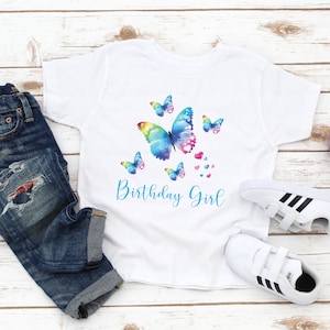 Butterfly Birthday Girl Shirt - Butterfly Party Theme - Toddler Birthday Top - Youth Birthday Tee - PreTeen Girl Birthday Gift