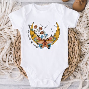 You Are Made Of Magic Baby Onesies® Bodysuit Retro Wildflower Butterfly Moon Celestial Hippie Bodysuit Boho Baby Girl Baby Shower Gift image 1