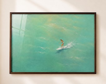 Chasing the Swell, Original Oil Painting on Canvas, Surfer Girl in Green Water, Coastal Surf Wall Art