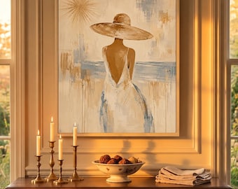 Original Hand Painted Beach Figure Oil Painting, Impressionist Coastal Woman Wall Art