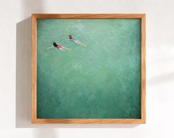 Drifting Together, Original Oil Painting, Women Swimming Wall Art