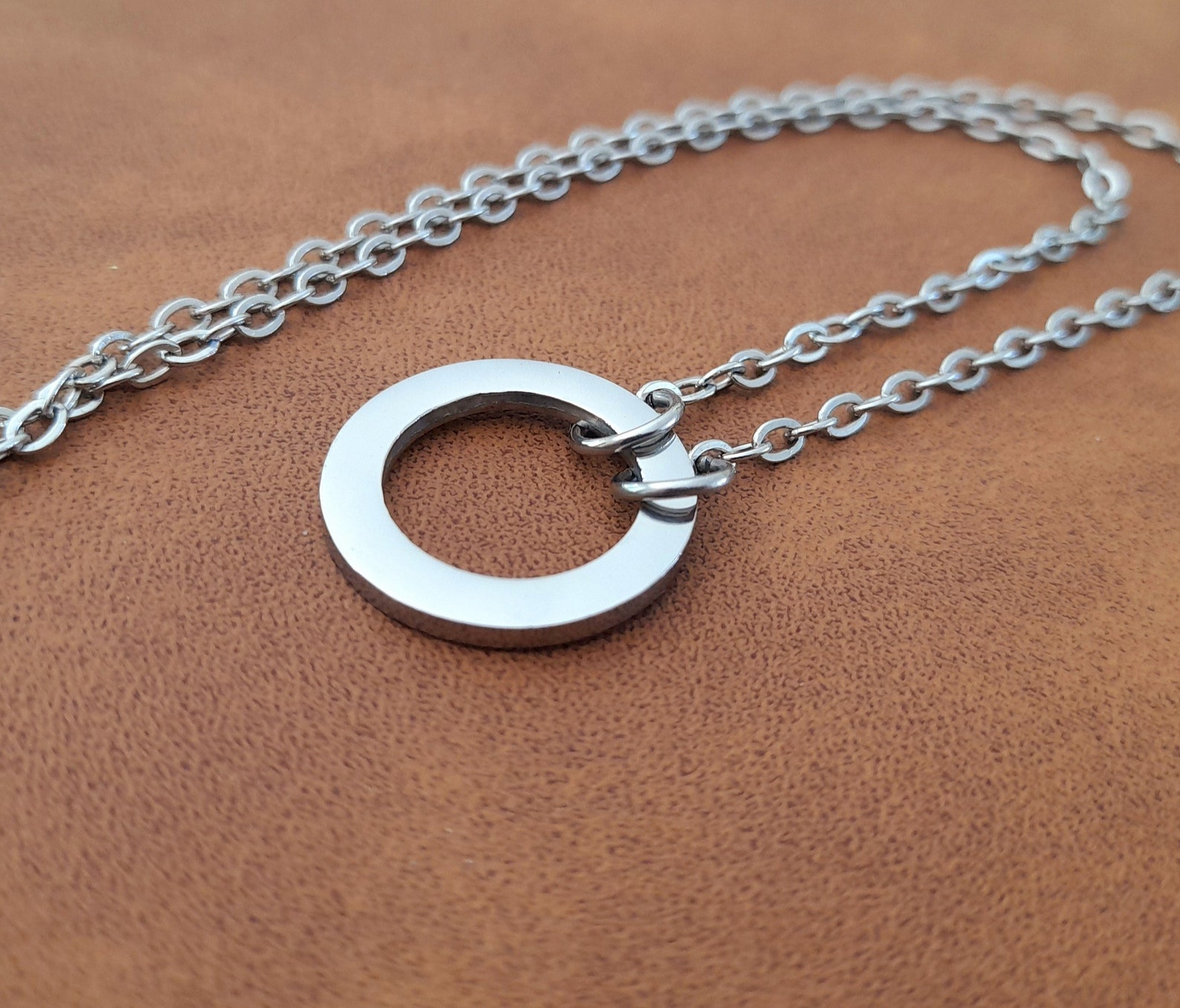 Silver o ring chain necklace unisex polished solid stainless Etsy