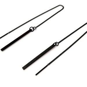 Black bar threader earrings, double piercing or chain drop earrings