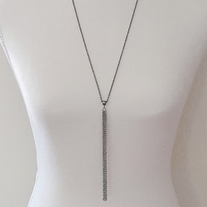Long Y necklace, stainless steel rolo chain adjustable tassel necklace