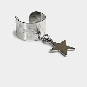 Star cuff earring, stainless steel adjustable conch cuff with star design & star charm, no piercing earring