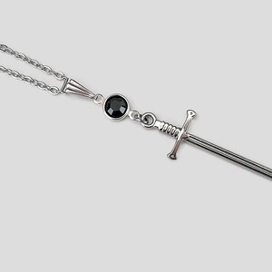 Long sword pendant chain necklace with rhinestone feature, Gothic Victorian inspired, cosplay fantasy jewellery