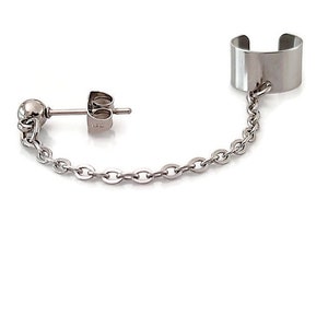 Cuff earring with linking chain & ball stud, stainless steel alternative earring, choose cuff design