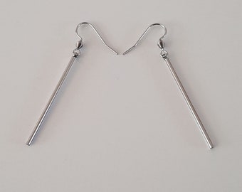 Boucles d'oreilles pendantes longues, boucles d'oreilles tube fin en acier inoxydable, boucles d'oreilles tiques