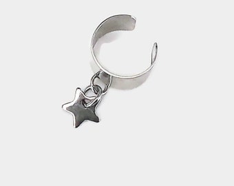 Stainless steel cuff earring with tiny star charm, choose cuff design, no piercing earring