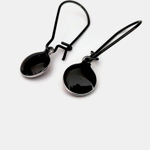 Black enamel circle earrings with black stainless steel kidney ear wires