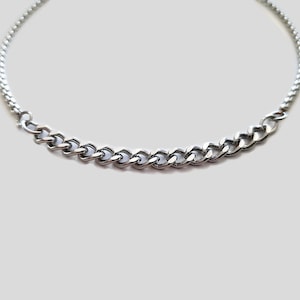 Two chain adjustable bracelet, Minimalist stainless steel box chain & curb chain bracelet