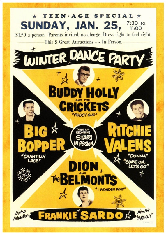 Buddy Holly Riverside Winter Dance Party Vintage poster//Canvas print