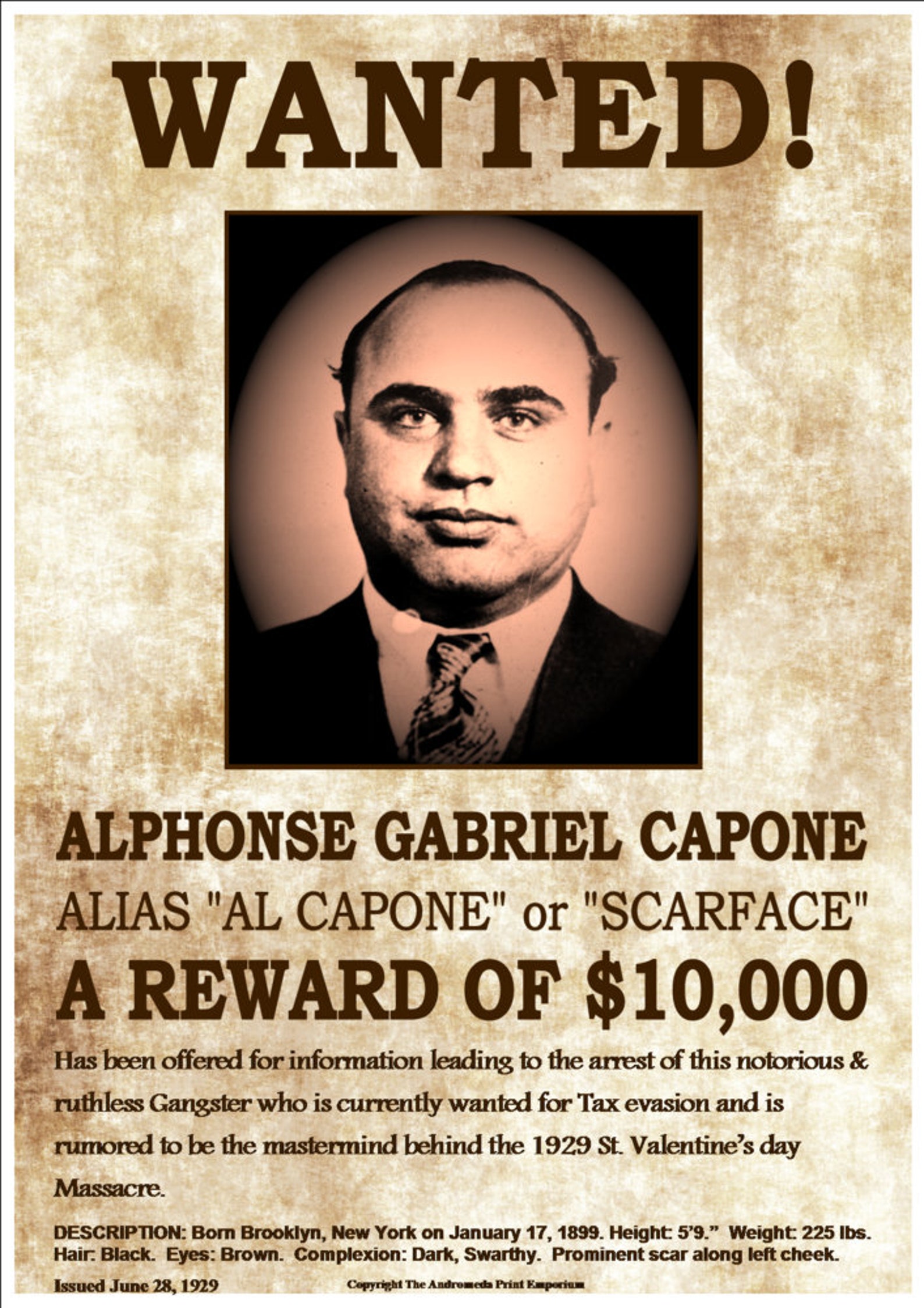 Wanted 'Al Capone' Fantastic A4 Glossy Poster | Etsy