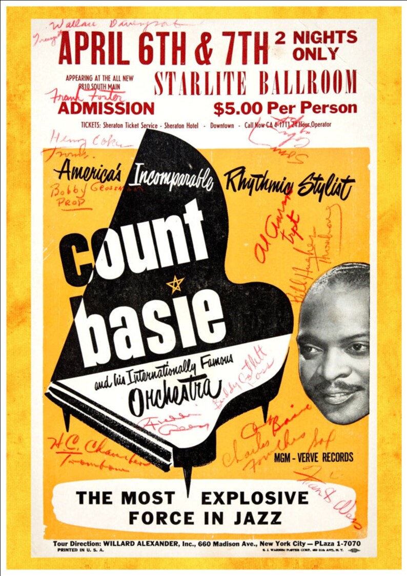 FREE SHIPPING! Fantastic A4 Glossy Art Print Count Basie at the Starlight Ballroom