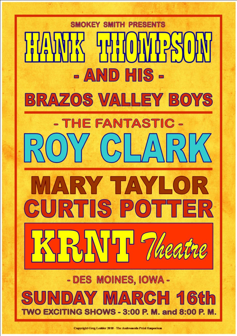 Hank Thompson & Roy Clark KRNT Theatre Des Moines Iowa Etsy