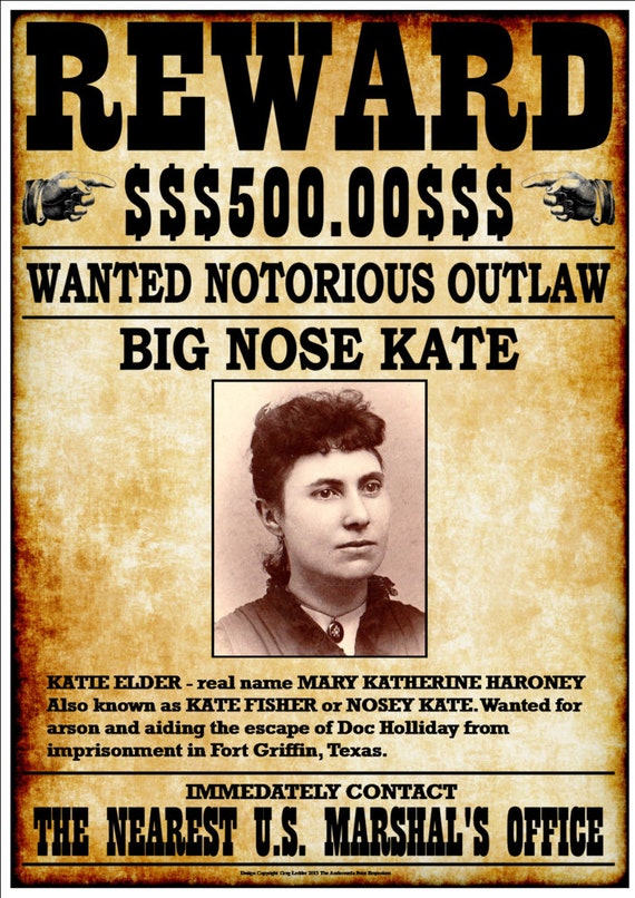 Reward 500 Wanted Notorious Outlaw Big Nose Kate Fantastic Etsy