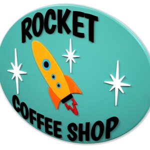 Mid Century Modern Rocket Coffee Shop Sign: Atomic Age Decor image 3