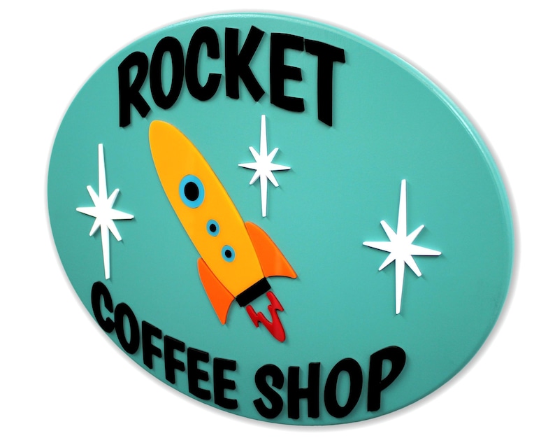 Mid Century Modern Rocket Coffee Shop Sign: Atomic Age Decor image 3