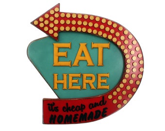 Eat Here Sign Eat Sign Homemade Food Vintage Look Vintage Sign Restaurant Sign Cafe Sign Diner Sign Kitchen Sign Retro Sign Kitchen Decor