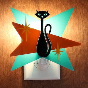 Mid Century Modern Night Light Black Cat Atomic Design Night Light Acrylic Night Light Plug In Wall Light Ambient Light MCM Lite image 4