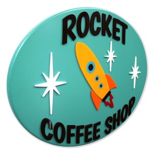 Mid Century Modern Rocket Coffee Shop Sign: Atomic Age Decor image 2