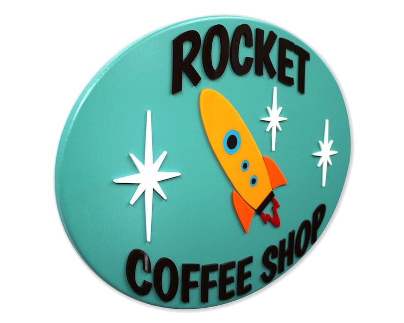 Mid Century Modern Rocket Coffee Shop Sign: Atomic Age Decor image 2