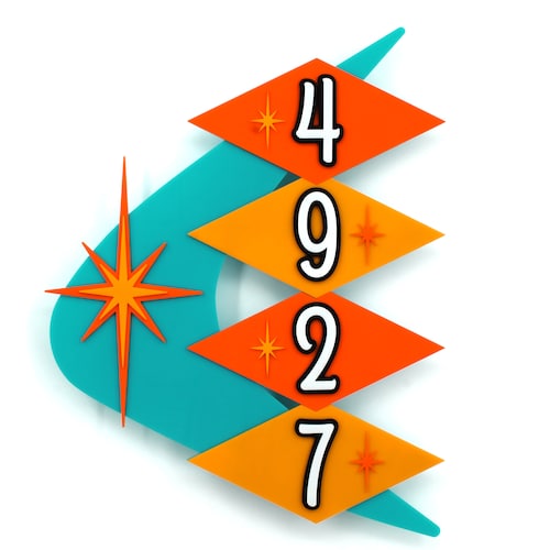 Numéro de maison en acrylique de l'âge atomique : adresse de maison moderne du milieu du siècle