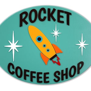 Mid Century Modern Rocket Coffee Shop Sign: Atomic Age Decor image 1