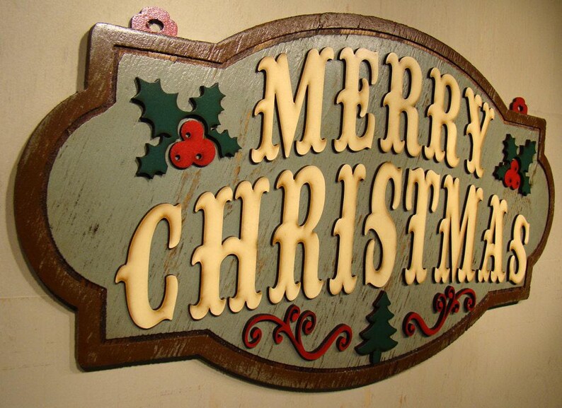 Farmhouse Merry Christmas Wood Sign: Holiday Home Decor (24x13) 画像 3