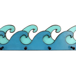 Beach Towel Holder - Rustic Ocean Wave Coat Rack - Beach Decor - Blue Waves - Beach House - Coastal Living - Sea - Waves - Coat Rack - Ocean