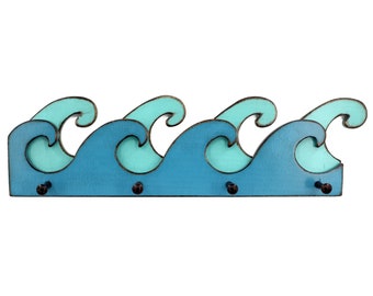 Beach Towel Holder - Rustic Ocean Wave Coat Rack - Beach Decor - Blue Waves - Beach House - Coastal Living - Sea - Waves - Coat Rack - Ocean