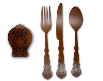 Rustic Filigree Knife Fork Spoon Wall Decor: Farmhouse Kitchen Art
