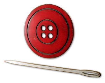 Sewing Room Decor: Distressed Wooden Button & Needle Set